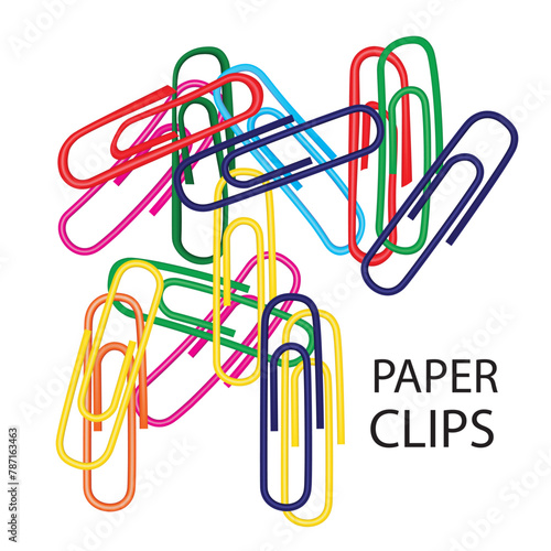 Note Paper Clips Isolated, Paperclips Set, Color Clips, Colorful Stationary, Paperclips Office Equipment on White Background with Copy Space for Text Top View