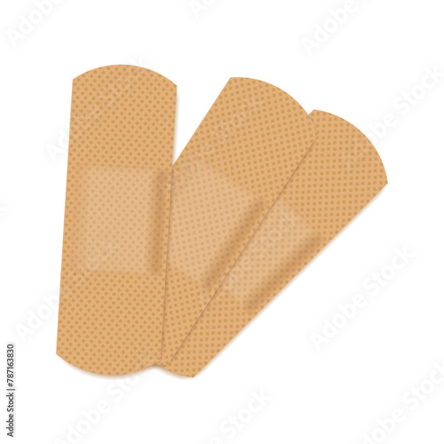 Bandage Plaster Icon, Medical Patch Symbol, Band Aid Silhouette, New Beige Sticking Plasters, Bandaid Patches Flat Icons on White Background, Vector Illustration