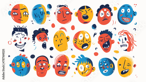 Round abstract comic Faces with various Emotions.