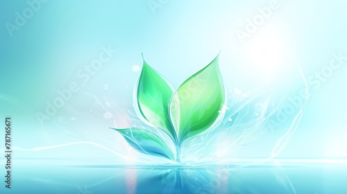 Sustainable development with tech interface  bright leaf symbol  serene bluegreen aura