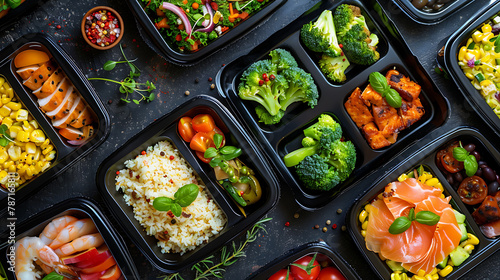 Take away of organic meals in plastic boxes.