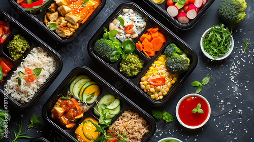 Take away of organic meals in plastic boxes