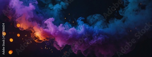 Dark abstract bokeh background, magic smoke and sparks, neon violet.