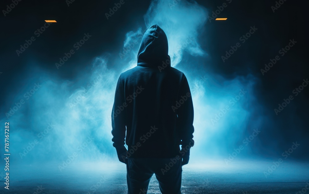 Mysterious Figure in Smoke and Blue Light Mysterious Figure in Smoke and Blue Light