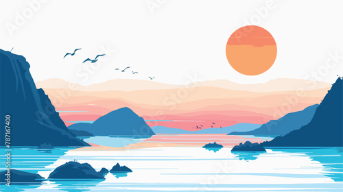 Sea landscape flat vector isolated on white background