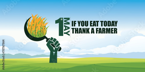 1st May farmer creative concept design, happy labor day, worker, farmer concept, agriculture loan concept image, happy farmer creative concept. Editable vector illustration