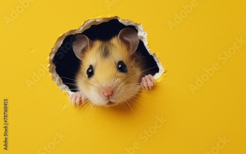 Cute Mouse Poking Through Yellow Wall © Muh