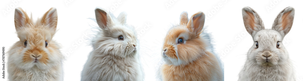 set of close up portraits of rabbit faces, generative ai set of close up portraits of rabbit faces, generative ai
