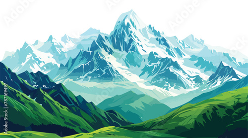 Serene mountain landscape with snow-capped peaks and