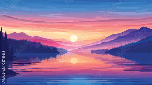 Serene sunset over tranquil lake with vibrant colors