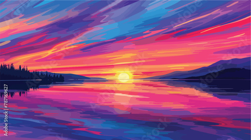 Serene sunset over tranquil lake with vibrant colors