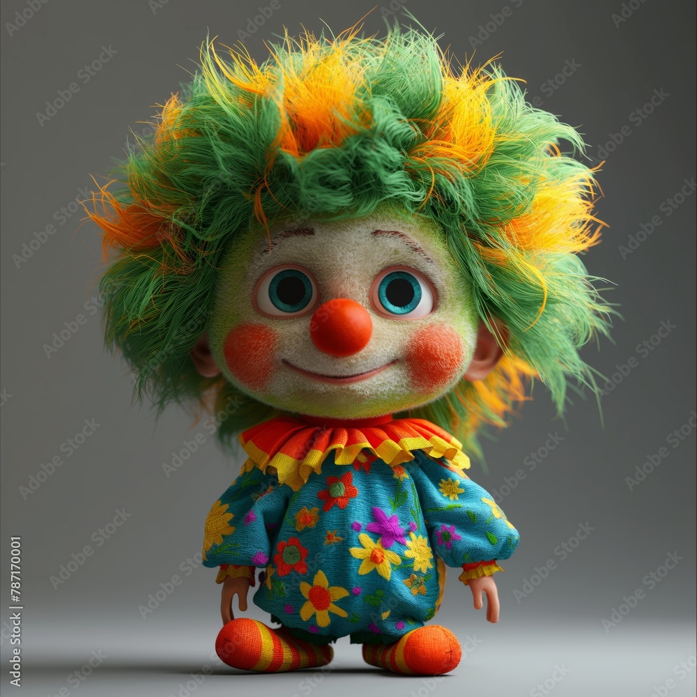 cute little clown in a green wig, in colorful clothes cute little clown in a green wig, in colorful clothes