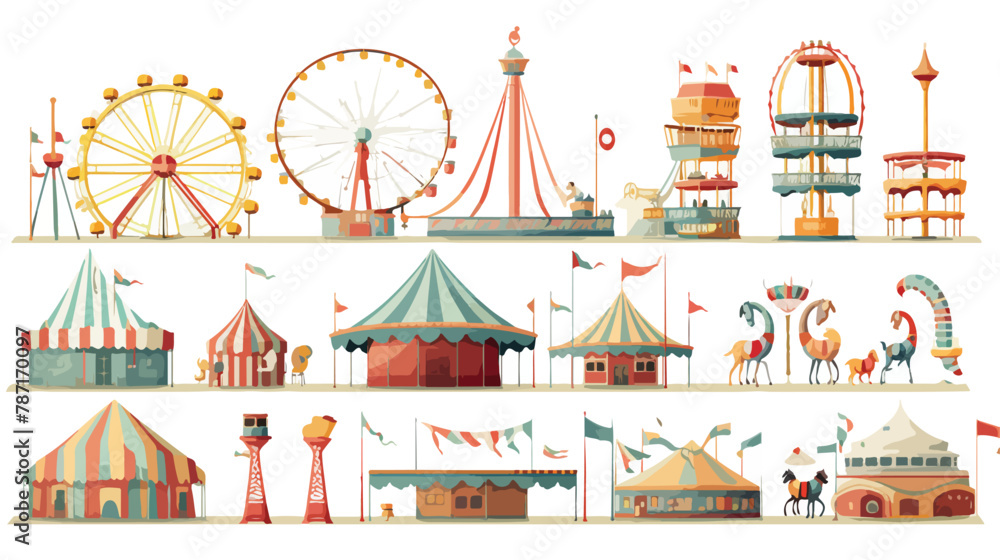 Set of carnival and circus fair cartoon vector illustration