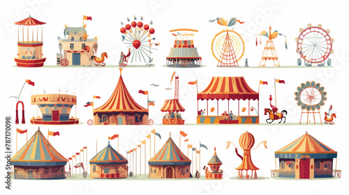Set of carnival and circus fair cartoon vector illustration