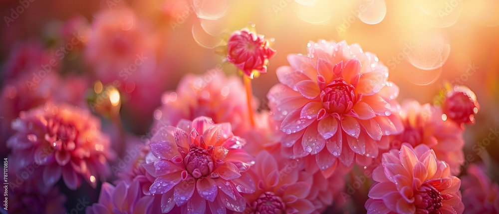 Beautiful Dahlia flowers in a rustic garden with rain drops during sunset, creating a serene and picturesque setting. Beautiful Dahlia flowers in a rustic garden with rain drops during sunset, creating a serene and picturesque setting.