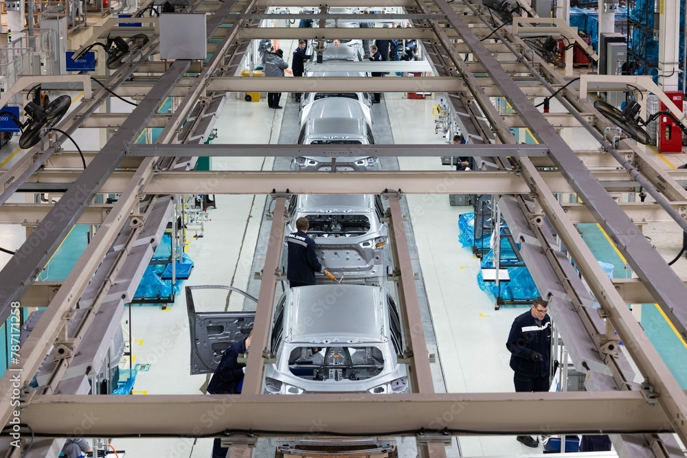 Photo Automobile Production Line Modern Car Assembly Plant Modern Hightech Automotive Industry