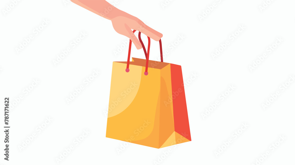 Shopping bag with hand isolated icon flat vector isolated