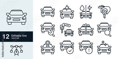 Line icons about car dealership. Line icon on transparent background with editable stroke.