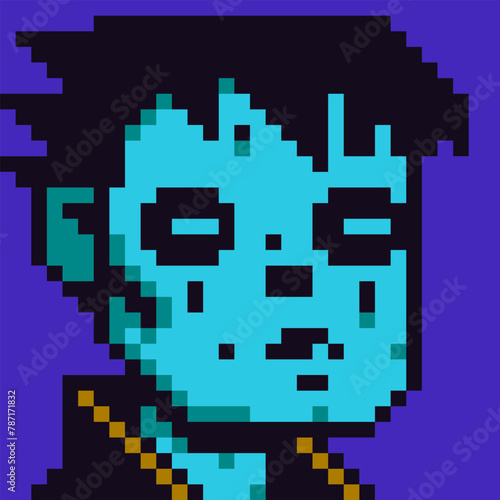 Avatar pixel art dead man character in glasses, cartoon vector icon game user web profile person, people, creepy8-bit guy, social net portrait, scary man face, minimalistic fashion, vector