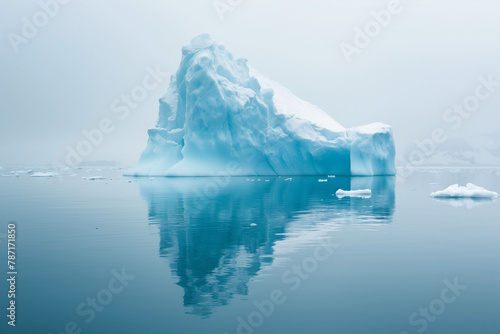 Minimalistic landscape of iceberg, glacier on North pole, water reflection. Pastel blue colors. Modern aesthetic.  © Femmes.Digital