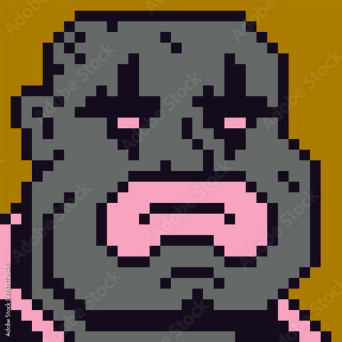 Man clown with big mouth avatar pixel art freak character, cartoon, game user or web profile person, people, social net portrait, strange guy face, minimalistic vector illustration.