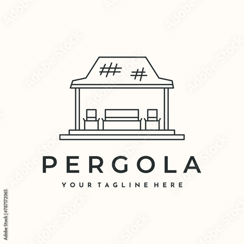 pergola outdoor line art logo vector minimalist illustration design, landscape gazebo symbol design