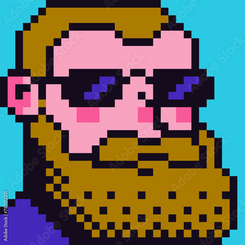Avatar pixel bearded male character, cartoon icon, game user or web profile person, people, 8-bit guy, social net portrait, man face with beard, minimalistic fashion vector illustration.