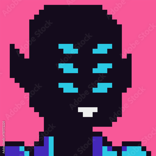 Pixel art monster portrait 80-s, cryptoart, 8-bit, creepy character, avatar, cartoon vector icon, game user, web profile persons, people, social net portrait, minimalistic style.
