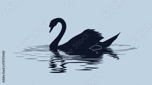 Silhouette of a swan on a blue background flat vector