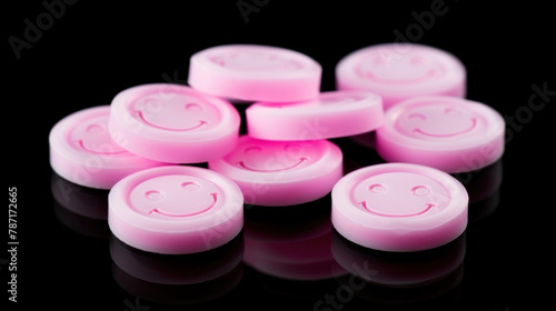 Medicine pills with happy face, feelgood drug concept, MDMA or opioids