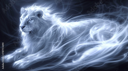 Magical patronus lion on black background photo