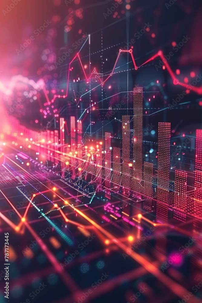 Visual representation of strong economic performance through detailed financial growth chart with upward trending lines and data points. Visual representation of strong economic performance through detailed financial growth chart with upward trending lines and data points.