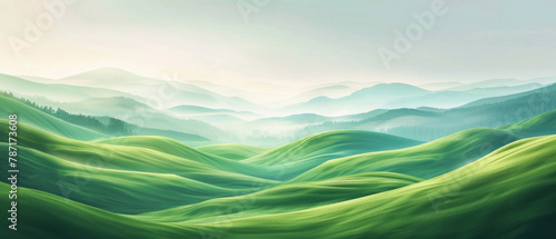 A beautiful abstract landscape wallpaper featuring shades of green, perfect for background use in various design projects. © ChubbyCat