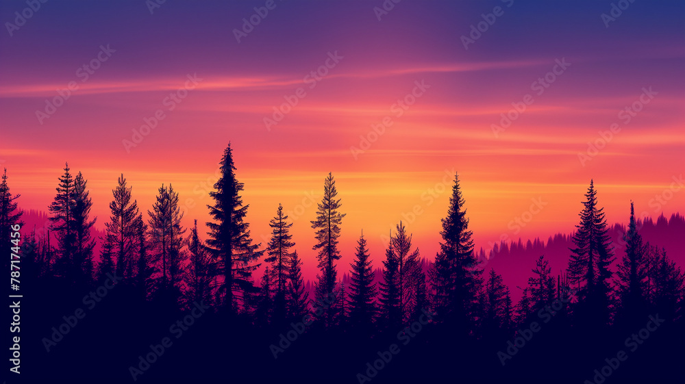 A beautiful sunset with a line of trees in the background A beautiful sunset with a line of trees in the background