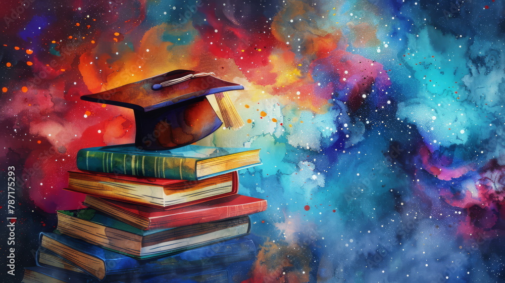 Pile of knowledge under cosmic sky, ideal for concepts of wisdom and infinite learning. Pile of knowledge under cosmic sky, ideal for concepts of wisdom and infinite learning.