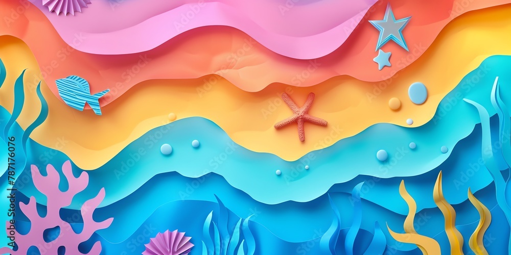A paper art background world ocean day, banner, colorfull, negative space, aspect ratio 2:1 A paper art background world ocean day, banner, colorfull, negative space, aspect ratio 2:1
