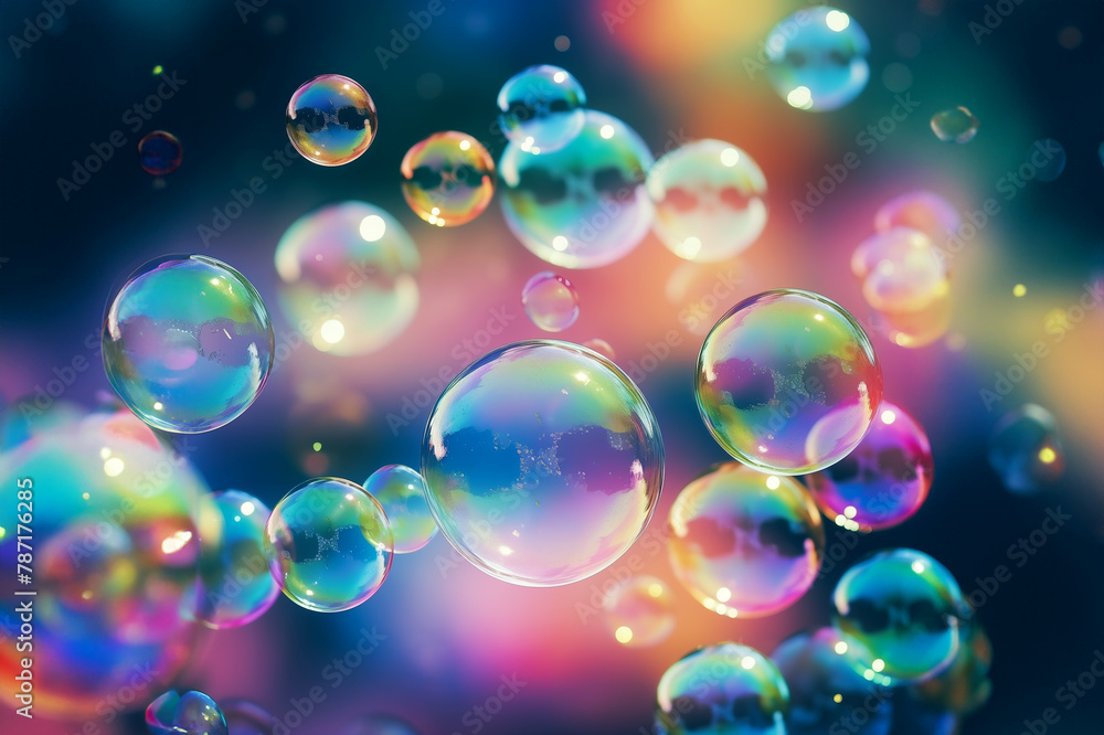 Colourful water bubbles in air, circles, design , fun childhood dream fantasy background Colourful water bubbles in air, circles, design , fun childhood dream fantasy background