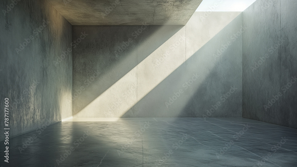 A large, empty room with a concrete ceiling and floor