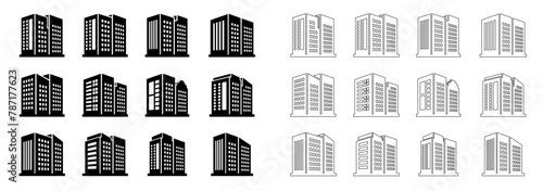 Skyscrapers icons set. vector. editable