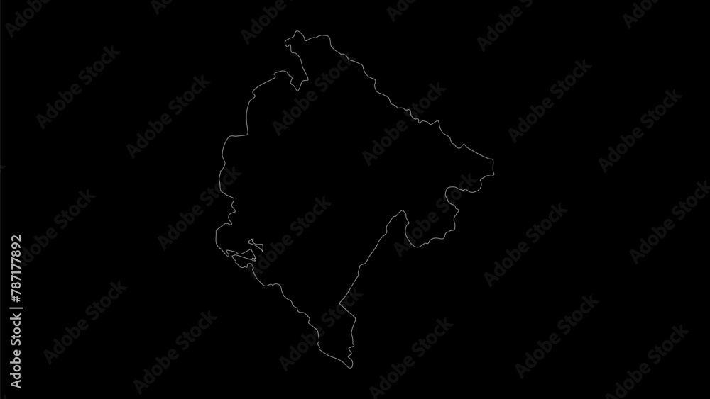 Montenegro map vector illustration. Drawing with a white line on a black background.