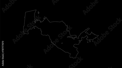 Uzbekistan map vector illustration. Drawing with a white line on a black background. photo