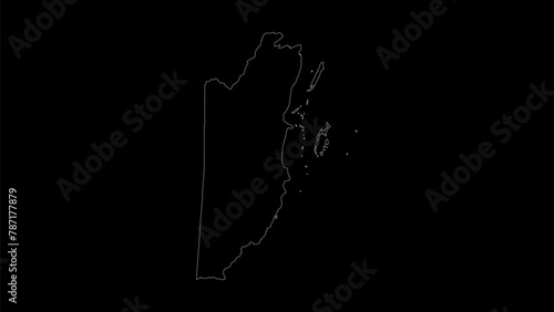 Belize map vector illustration. Drawing with a white line on a black background.
