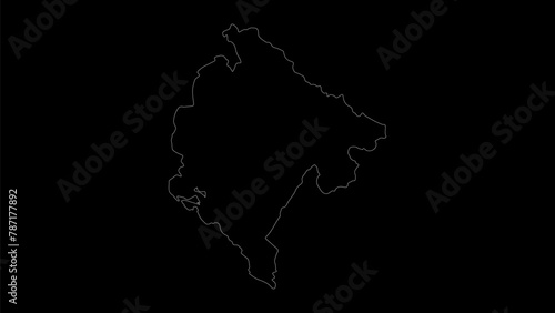 Montenegro map vector illustration. Drawing with a white line on a black background. photo