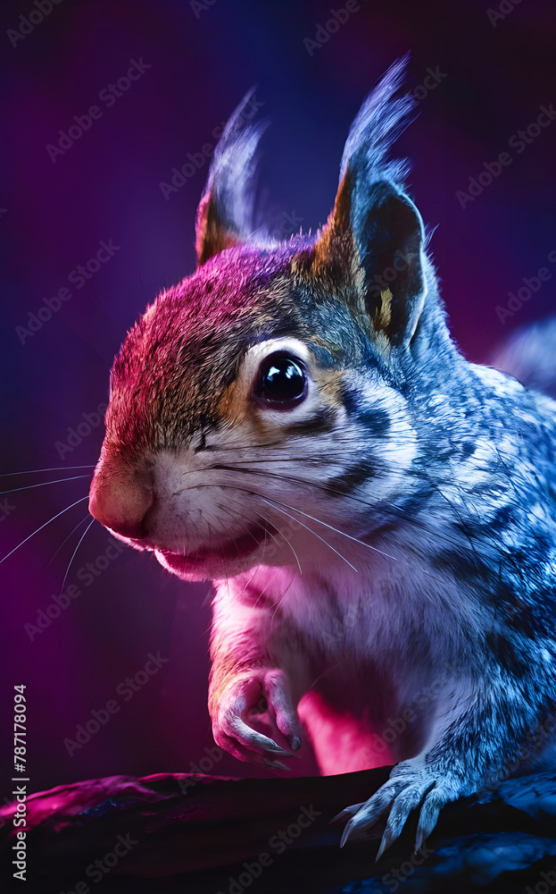 Obraz premium A Squirrel with a neon background