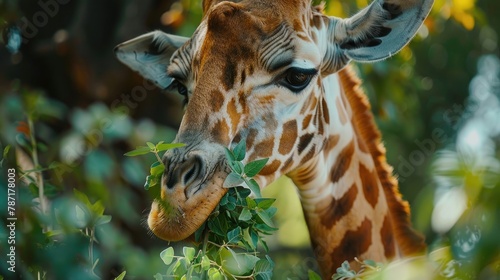 Giraffe Consumption of Foliage up Close
