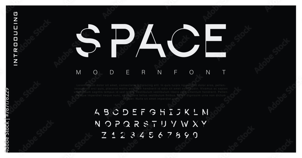 Space Modern minimal abstract alphabet fonts. Typography technology, electronic, movie, digital, music, future, logo creative font. vector illustration