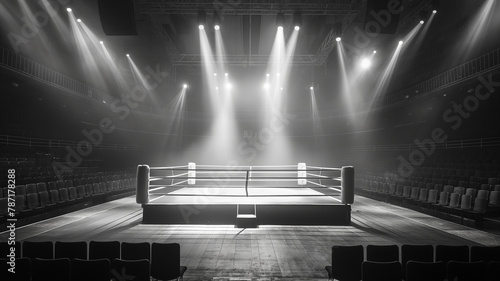 A boxing ring with a crowd of empty seats