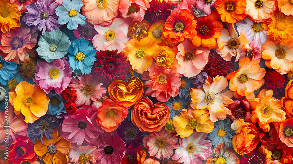 A colorful bouquet of flowers with a variety of colors including red, yellow A colorful bouquet of flowers with a variety of colors including red, yellow