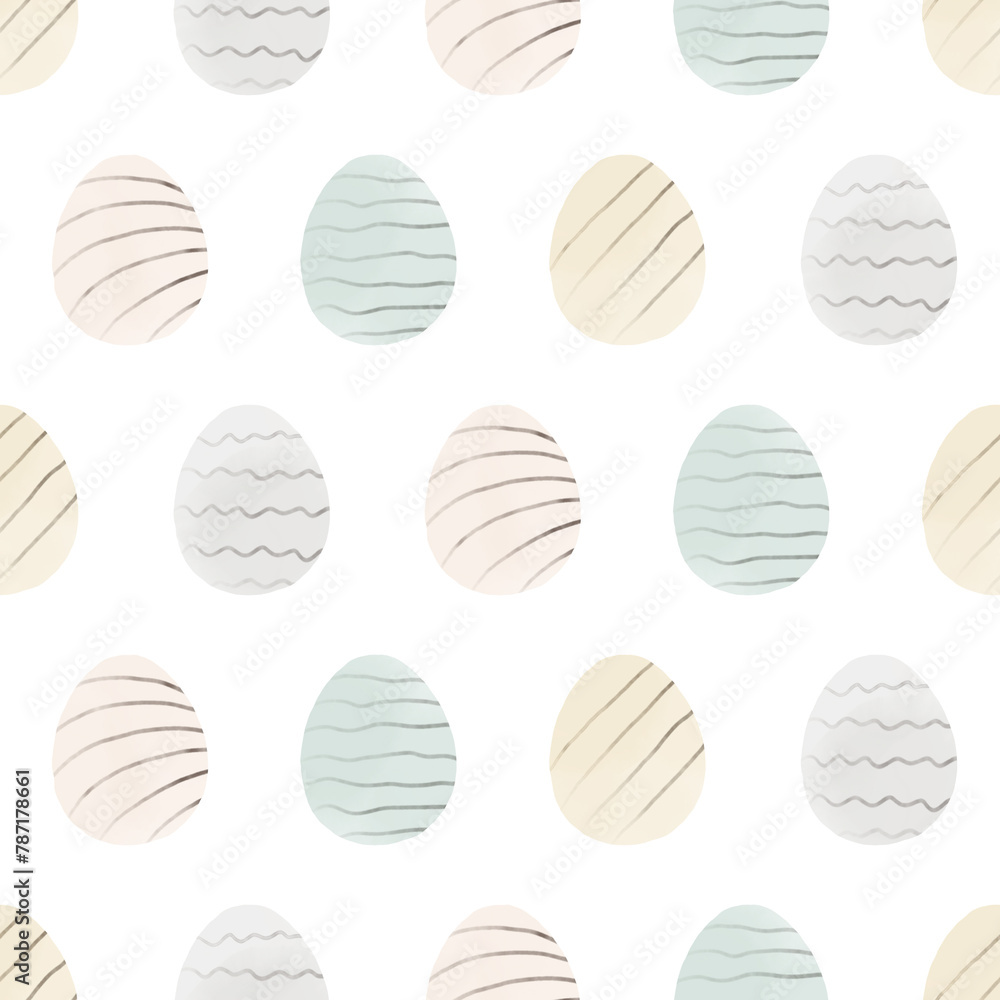 Seamless pattern with easter eggs, hand drawn illustration in watercolor style Seamless pattern with easter eggs, hand drawn illustration in watercolor style