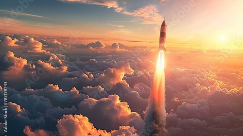 a rocket flies in the sky close-up
